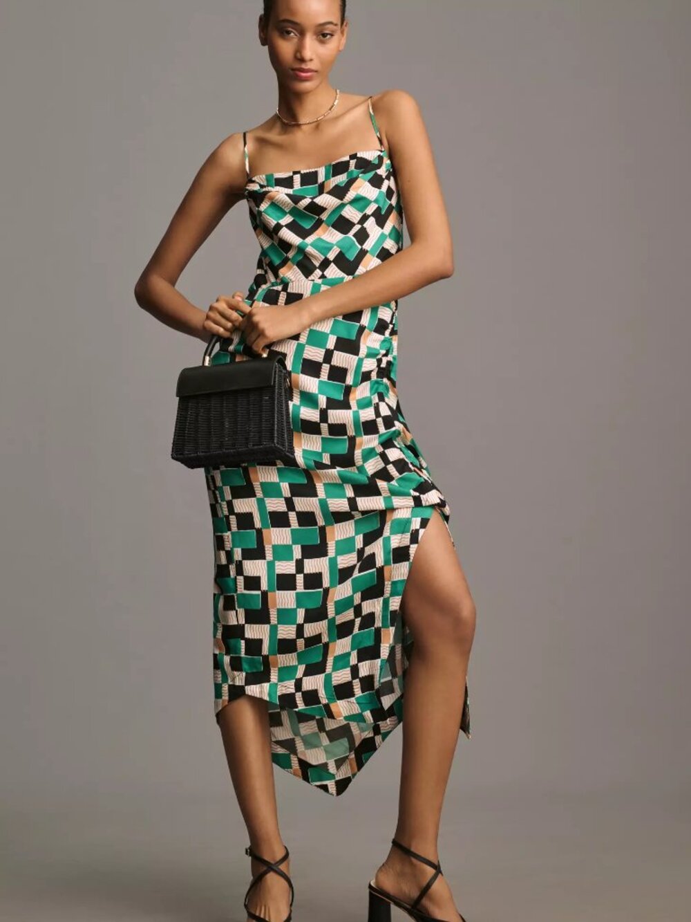 By Anthropologie Sleeveless Draped-Back Asymmetric Slip Midi Dress - Picture 1 of 8